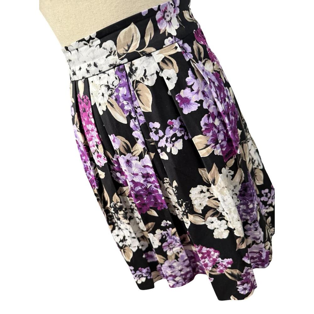 White House Black Market Floral A-Line Skirt - Black, Purple, White 8 - Picture 2 of 7